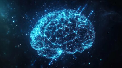 Glowing brain network, space background, AI concept, website header