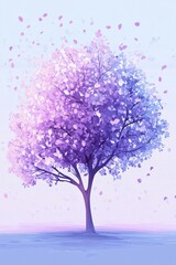 Obraz premium Vibrant Purple Tree with Delicate Falling Leaves in Soft Background