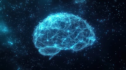 Glowing brain network, cosmos background, AI concept