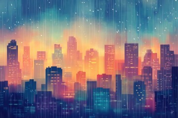 Fototapeta premium City Skyline During a Rainy Sunset