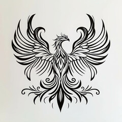 Fototapeta premium Stunning Black and White Stylized Phoenix Tattoo Design for Unique Body Art Inspirations