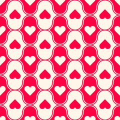 Retro geometric red heart seamless pattern design for valentine’s day background.