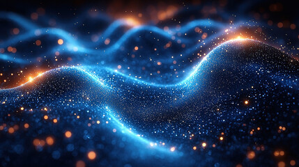 Obraz premium Dark blue and glow particle abstract background, featuring glowing elements and smooth transitions. 