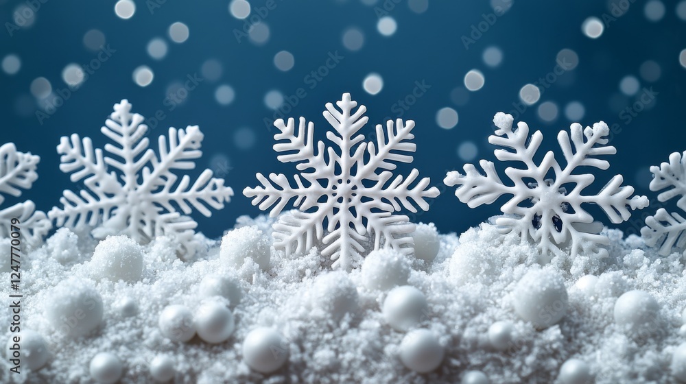 Aufkleber realistic snowflakes on a winter background with soft bokeh effect
