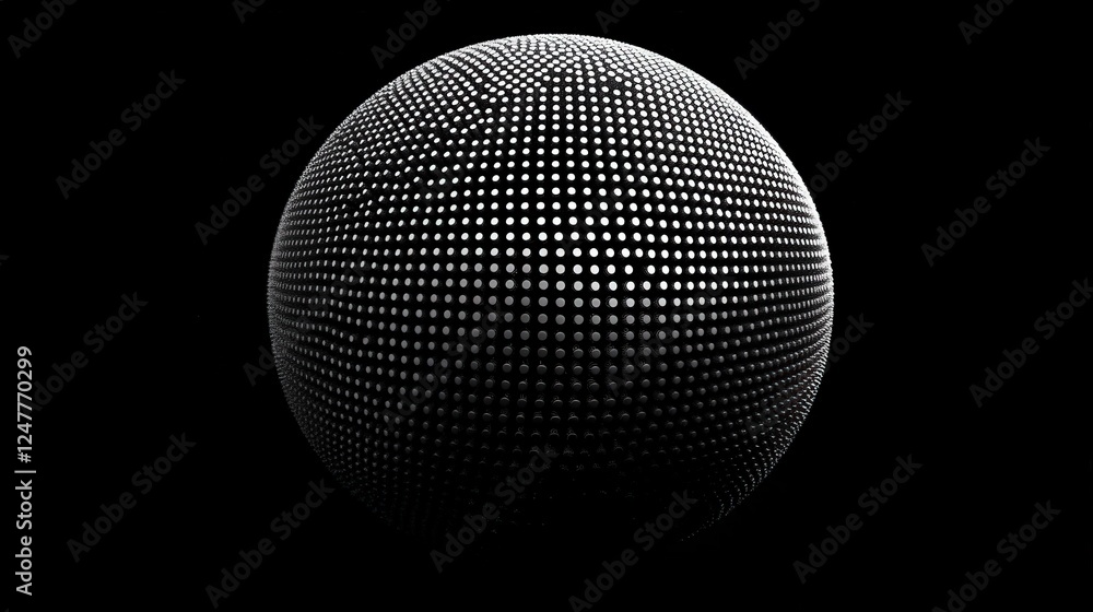Poster abstract sphere with dots on black background for creative use