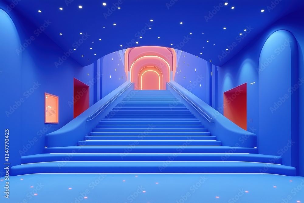 Poster a vibrant blue staircase leads to an illuminated archway, creating a surreal and inviting atmosphere
