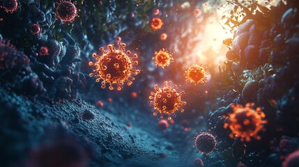 Exploring covid-19 virus particles underwater ocean depths scientific visualization macro environment