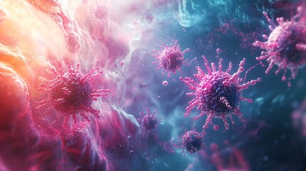 Vibrant virus activity in cosmic space digital art abstract environment close-up view science concept