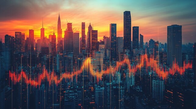 Analyzing urban growth trends new york city data visualization sunset skyline aerial perspective - Powered by Adobe