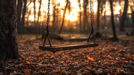 Empty Swing – Nostalgic Autumn Scene for Childhood Memory & Poetic Content