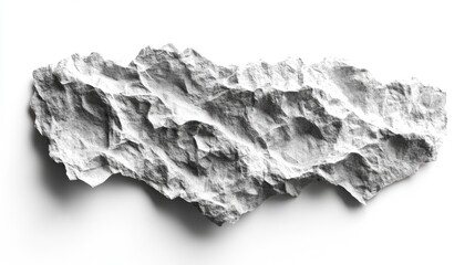 Fototapeta premium Close-up of a rough, textured, white stone isolated on a white background. The stone has a mountainous, three-dimensional texture.