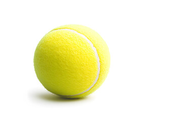 Bright yellow tennis ball with fuzzy texture isolated on a clean white background, perfect for sports themes