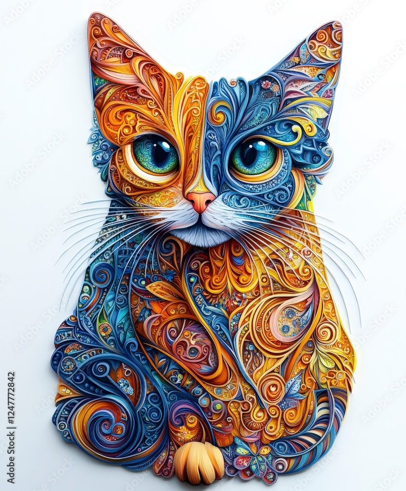Poster colorful artistic cat portrait with intricate swirls and patterns
