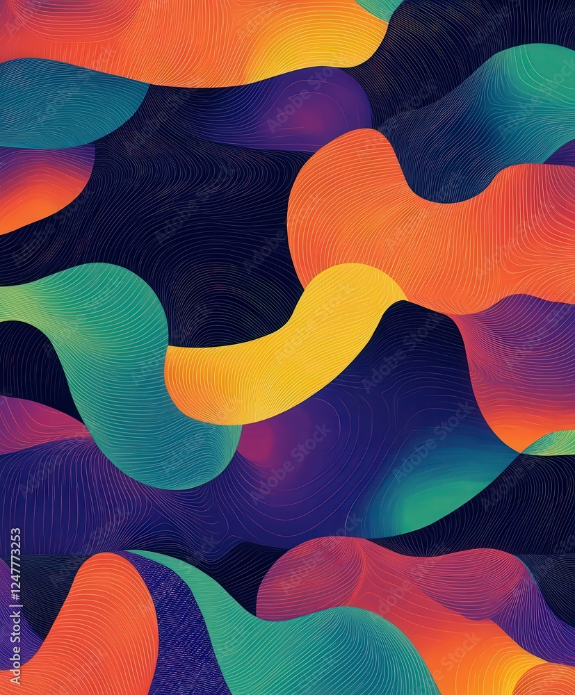 Poster abstract wave patterns in vibrant colors with smooth curves