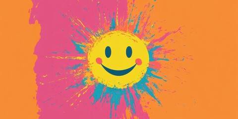 Happy Smiley Face Exploding With Colorful Splashes