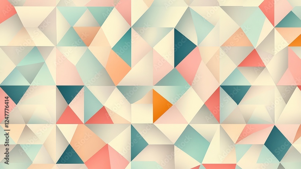 Poster geometric abstract pattern in soft pastel colors with triangles