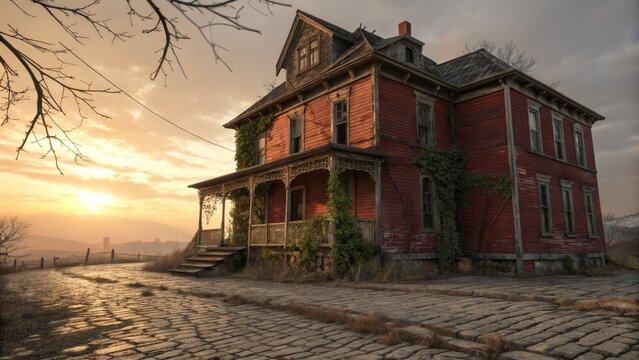 Crimson Sunset Flophouse: Derelict Victorian Architecture Photography