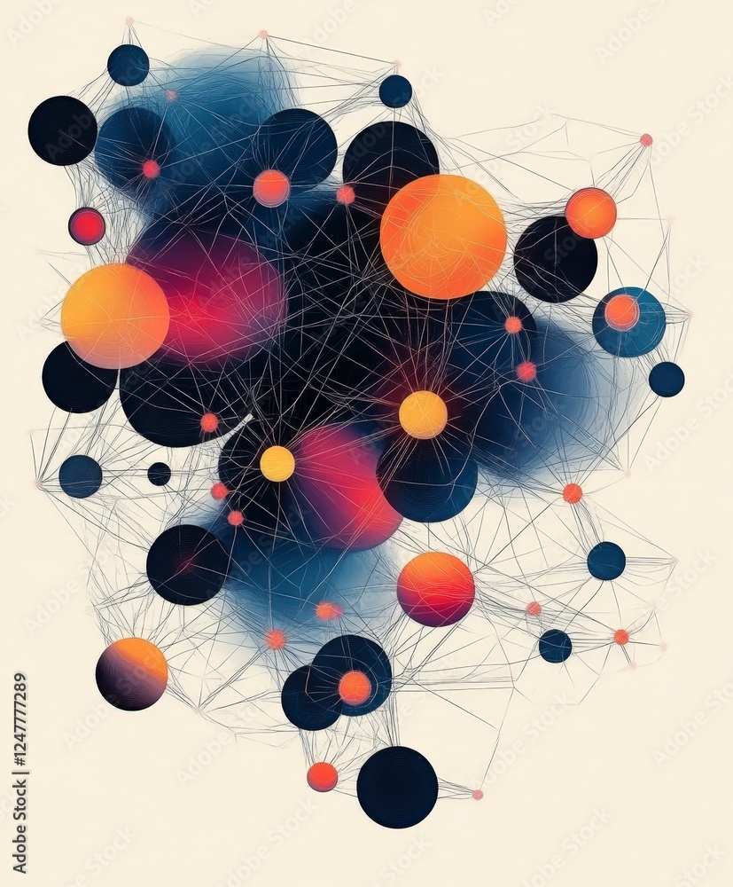 Poster abstract network of colorful circles with geometric connections