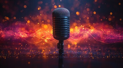 World Radio Day Celebration – A vintage radio microphone with sound waves, symbolizing global communication, news, and cultural connection through radio