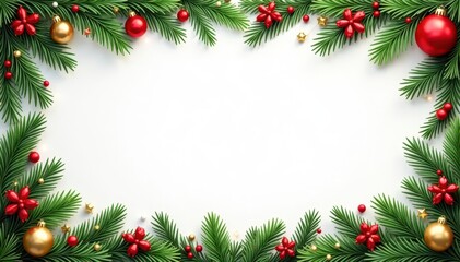 Seamless Christmas Border with Garlands and Branches, evergreen decorations, seamless pattern, christmas border