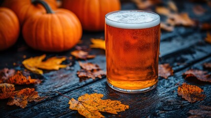 Autumn beverage delight pumpkin beer on a rustic wooden table