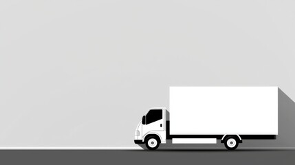 Minimalist illustration of a delivery truck on a gray background.