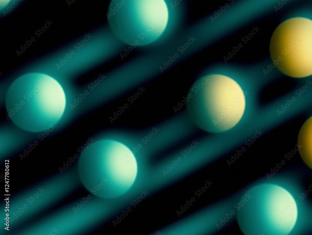 Poster abstract colorful spheres with dynamic lines on dark background