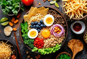top view delicious bakso bowl composition