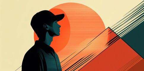 Young Man Contemplating Sunset Abstract Art