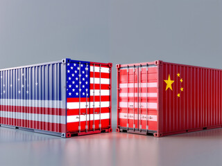 Trade containers depict US and China flags symbolizing global commerce and international relations