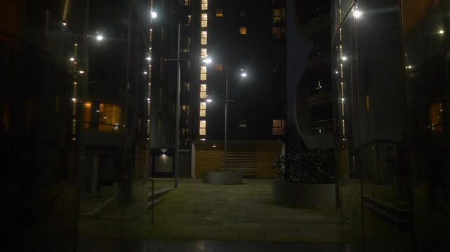 Reflective Strip on Mirrored Walls with Spotlight Street Light Dark Look Up