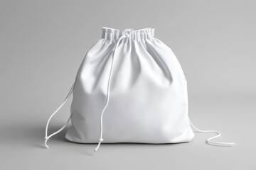 White drawstring bag mockup on gray background. (7)