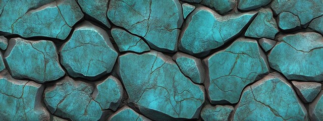 Teal cracked stone wall texture, game design background