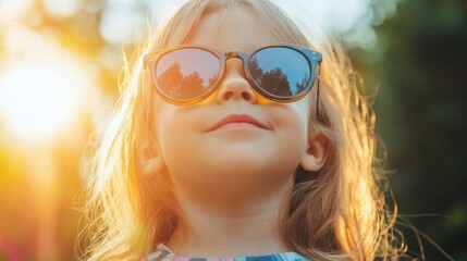 Girl Wearing Sunglasses in Golden Sunlight Outdoor
