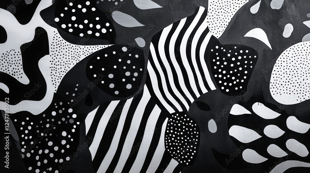 Poster unique abstract black and white pattern with shapes and textures