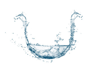 カーブした青い水の波と水しぶきの3dイラスト