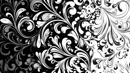 Elegant Black and White Floral Swirl Pattern for Design Projects