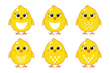 A Bundle of Cute Yellow chick vector cartoon illustration Easter Day
