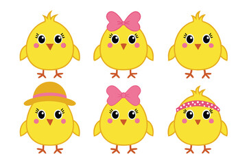 A Bundle of Cute Yellow chick vector cartoon illustration Easter Day