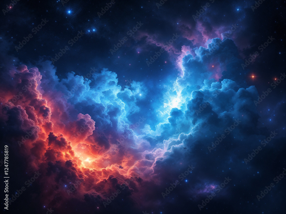 Wall mural vibrant nebula displays cosmic clouds and stars illuminating deep space creating a celestial atmosph