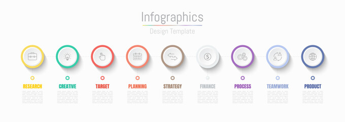 Infographic 9 options design elements for your business data. Vector Illustration.