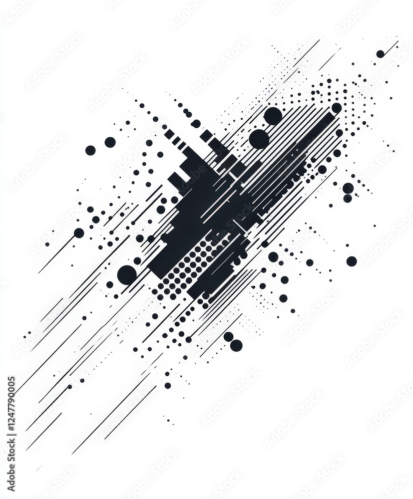 Aufkleber abstract design with lines and dots in black and white background