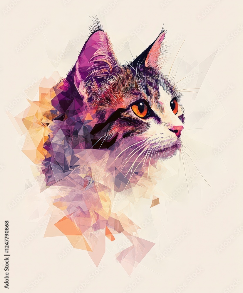 Poster colorful artistic representation of a cat with abstract shapes