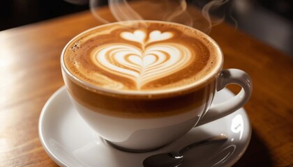 Cup of Coffee with a Heart-Shaped Latte Art
