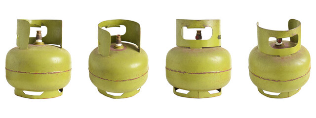Set of Green LPG Gas cylinder, isolated on white background