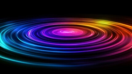 Colorful Light Swirls and Circular Patterns on Black Background