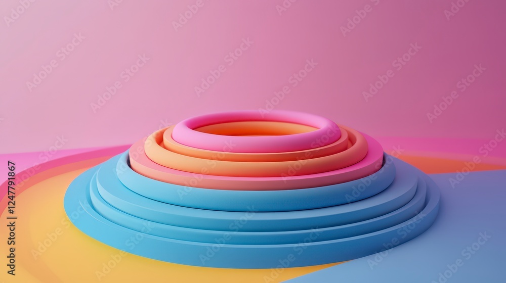 Poster abstract layered shapes in soft pastel colors on a gradient background