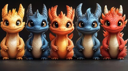cartoon dragon family isolated on white background