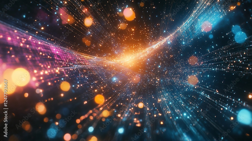Aufkleber abstract glowing particle streams with bokeh, creating a vibrant futuristic design