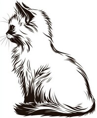 Obraz premium Elegant Silhouette of a Cat in Stylized Black and White Design